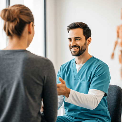 Physiotherapist consulting with a patient in a modern clinic